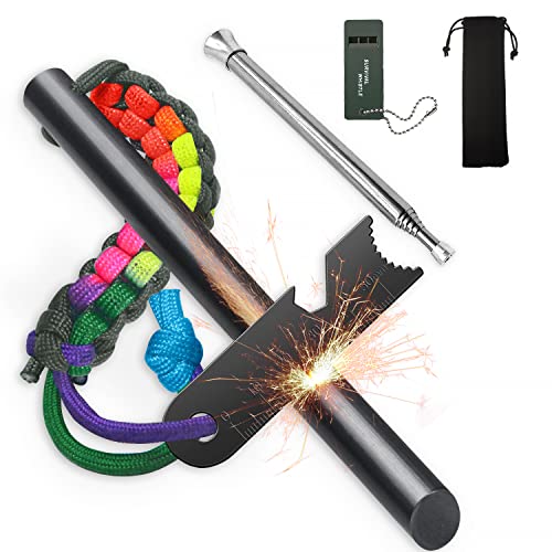 SBUENAM F Vuurstaal, outdoor, XXL, vuursteen, survivalset, 12,7 cm, sterke vonkenvlucht, magnesium, vuurstarter, voor outdoor survival, camping, bushcraft, met telescopische blaasbuis, survival, tas