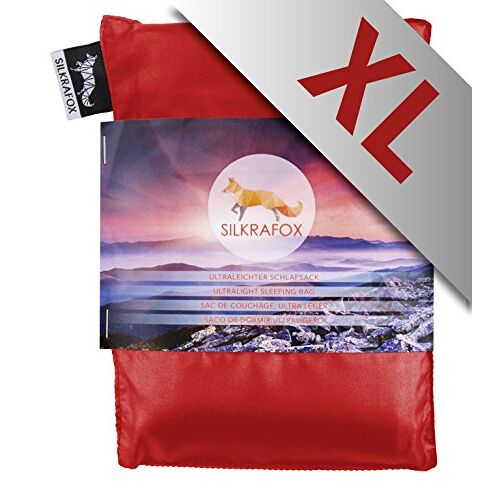 Silkrafox XL extra grote, ultralichte slaapzak, huttenslaapzak, inlett, zomerslaapzak, kunstzijden slaapzak, rood