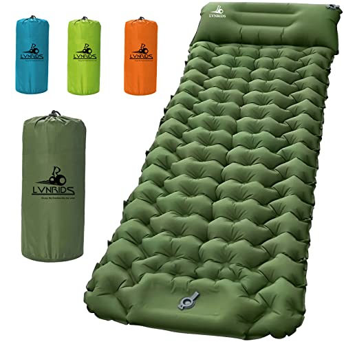 LVNRIDS Zelfopblazende campingmat, dikte 3,9 inch ultralichte slaapmat, waterdichte campingmatras met kussen, legergroen