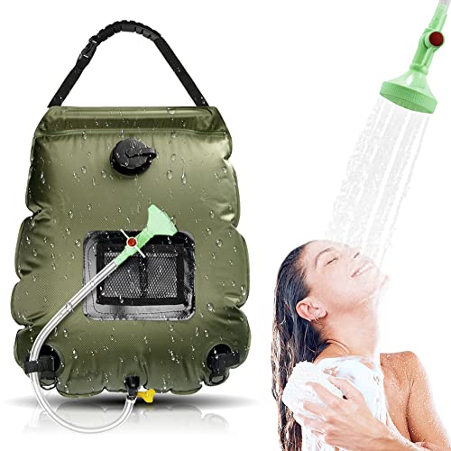 LUPATDY Buitendouche op zonne-energie, 23 liter, campingdouche, waterzak, verwarming met douchekop, tuindouche, zwembaddouche, warm water, douche, outdoor camping (groen)