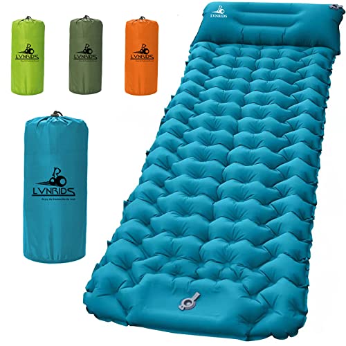 LVNRIDS Zelfopblazende campingmat, dikte 3,9 inch ultralichte slaapmat, waterdichte campingmatras met kussen, blauw