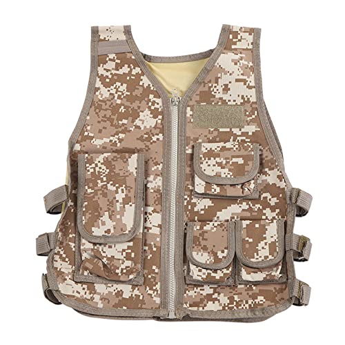 ZWZRFMZHML Leger Camouflage Buiten Gevechtsvest Voor Kinderen, Tactisch Vest Voor Kinderen Leger Gevechtsvest Buiten, Gevechtsvest Voor Kinderen Oxford Doek Taille Verstelbaar Multi-pocket (L码)