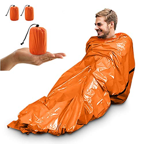 zimohe Noodtent, draagbare noodslaapzak, noodtent, waterdicht, survivalslaapzak, hittebestendig, eerstehulp, reddingsdeken, ultralicht, bivakzak voor outdoor, camping en wandelen (oranje, 2 stuks)