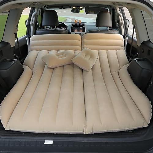 NeNchengLi Luchtbed voor auto, SUV, 175 x 130 cm, opblaasbaar matras, zitkussen, mat, camping, met 2 kussens en pomp, voor de meeste SUV/kleine auto's/middenwagens/zakenwagens, beige