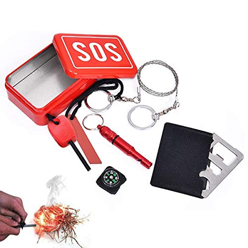 CHENKEE Camping Survival Gear Kit, 5 in 1 Outdoor Camping Survival Kit Fire Steel Magnesium Flintstone Multifunctionele EHBO-apparatuur Living Tool Set voor reizen Camping Wandelen