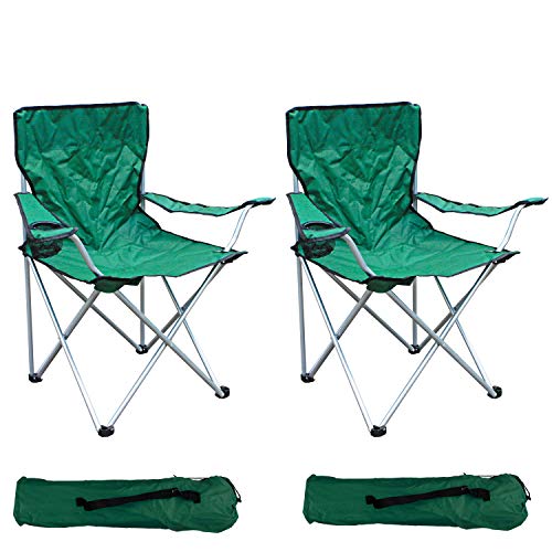 Mojawo Set van 2 visstoelen, campingstoel, vouwstoel, visstoel, visstoel, regisseurstoel, groen, met bekerhouder en tas, belastbaar tot 120 kg