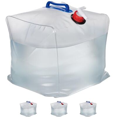 Relaxdays opvouwbare jerrycan, set van 4, 20 liter, met kraan, camping, picknick, kunststof, waterreservoir, transparant Relaxdays opvouwbare jerrycan, set van 4, 20 liter, met kraan, camping, picknick, kunststof, waterreservoir, transparant