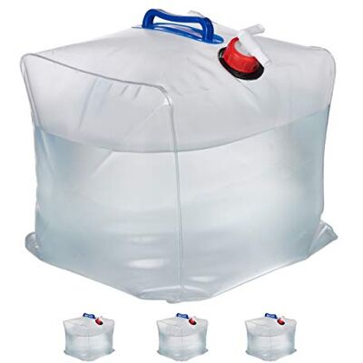 Relaxdays opvouwbare jerrycan, set van 4, 20 liter, met kraan, camping, picknick, kunststof, waterreservoir, transparant Relaxdays opvouwbare jerrycan, set van 4, 20 liter, met kraan, camping, picknick, kunststof, waterreservoir, transparant