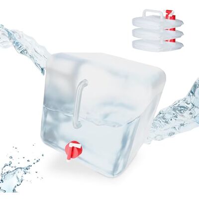 Relaxdays opvouwbare jerrycans, 4 stuks, 20 l, kraan, schroefdop, draagbaar, watertank, camping, transparant/rood Relaxdays opvouwbare jerrycans, 4 stuks, 20 l, kraan, schroefdop, draagbaar, watertank, camping, transparant/rood