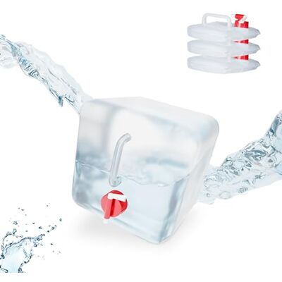 Relaxdays opvouwbare jerrycans, 4 stuks, 5 l, kraan, schroefdop, draagbaar, watertank, camping, transparant/rood Relaxdays opvouwbare jerrycans, 4 stuks, 5 l, kraan, schroefdop, draagbaar, watertank, camping, transparant/rood