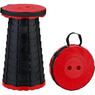 Relaxdays telescopisch krukje, opvouwbaar, draagriem, 100 kg, H x B x D: 44,5x25x25 cm, campingkruk, rood-zwart Relaxdays telescopisch krukje, opvouwbaar, draagriem, 100 kg, H x B x D: 44,5x25x25 cm, campingkruk, rood-zwart