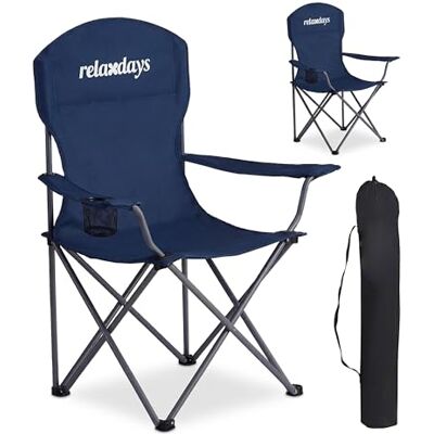 Relaxdays campingstoelen, set van 2, opvouwbaar, draagtas, bekerhouder, 150 kg, polyester, metaal, blauw Relaxdays campingstoelen, set van 2, opvouwbaar, draagtas, bekerhouder, 150 kg, polyester, metaal, blauw