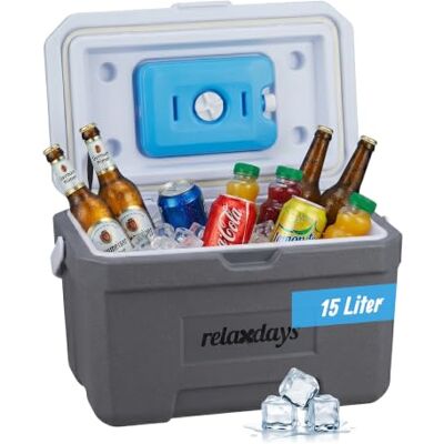 Relaxdays koelbox 15 L met koelelement & handvat, wit/grijs zonder stroom, HBD 30 x 46 x 30 cm, isolatiebox Relaxdays koelbox 15 L met koelelement & handvat, wit/grijs zonder stroom, HBD 30 x 46 x 30 cm, isolatiebox