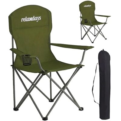 Relaxdays campingstoel, set van 2, opvouwbaar, draagtas, bekerhouder, 150 kg, polyester, metaal, groen Relaxdays campingstoel, set van 2, opvouwbaar, draagtas, bekerhouder, 150 kg, polyester, metaal, groen