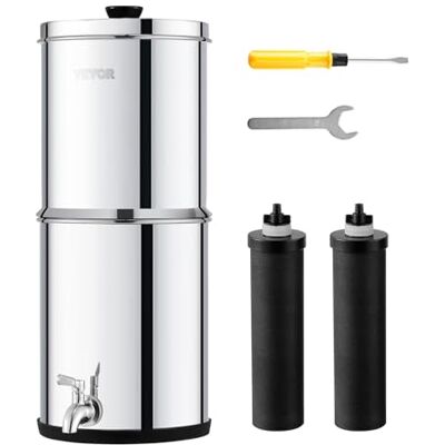 VEVOR Waterfiltersysteem met zwaartekracht, 2.25G 304 roestvrijstalen aanrechtsysteem, waterfiltratiesysteem, vermindert lood en tot 99% chloor, met 2 koolstoffilters en spon, voor thuis camping VEVOR Waterfiltersysteem met zwaartekracht, 2.25G 304 roestvrijstalen aanrechtsysteem, waterfiltratiesysteem, vermindert lood en tot 99% chloor, met 2 koolstoffilters en spon, voor thuis camping
