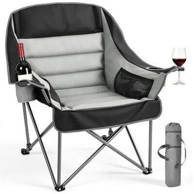 VEVOR Campingstoel (extra groot), vouwstoel, belastbaar tot 204 kg, visstoel met twee drank- en wijnglashouders, klapstoel voor outdoor-activiteiten, vissen, grillen, zwart en grijs, 1 stuk VEVOR Campingstoel (extra groot), vouwstoel, belastbaar tot 204 kg, visstoel met twee drank- en wijnglashouders, klapstoel voor outdoor-activiteiten, vissen, grillen, zwart en grijs, 1 stuk