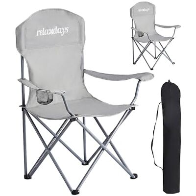 Relaxdays campingstoel, set van 2, opvouwbaar, met draagtas, bekerhouder, 150 kg, polyester, metaal, grijs Relaxdays campingstoel, set van 2, opvouwbaar, met draagtas, bekerhouder, 150 kg, polyester, metaal, grijs
