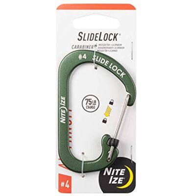 Nite Ize CSLA4-08-R6 SlideLock Aluminium, Locking Carabiner voor sleutels en versnelling, maat #4, olijf Nite Ize CSLA4-08-R6 SlideLock Aluminium, Locking Carabiner voor sleutels en versnelling, maat #4, olijf