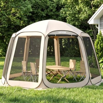 VEVOR Pop-up-tent, 365,76 x 335,28 cm, draagbare campingtent voor 10-12 personen, met net, draagtas, zijwanden en haringen, voor tuin, terras en outdooractiviteiten, beige VEVOR Pop-up-tent, 365,76 x 335,28 cm, draagbare campingtent voor 10-12 personen, met net, draagtas, zijwanden en haringen, voor tuin, terras en outdooractiviteiten, beige