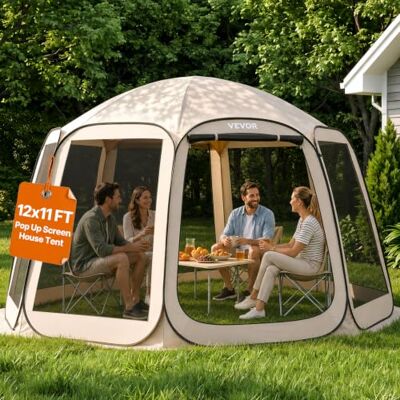 VEVOR Pop-up-tent, 365,76 x 335,28 cm, draagbare campingtent voor 10-12 personen, met net, draagtas, zijwanden en haringen, voor tuin, terras en outdooractiviteiten, beige VEVOR Pop-up-tent, 365,76 x 335,28 cm, draagbare campingtent voor 10-12 personen, met net, draagtas, zijwanden en haringen, voor tuin, terras en outdooractiviteiten, beige