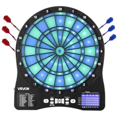 VEVOR Elektronisch dartbord, 342,9 mm, met ledverlichting, 48 sets, 500 varianten, inclusief 6 dartassen met veren en 50 reservepunten, lcd-display met cricketmarker, voor 8 spelers VEVOR Elektronisch dartbord, 342,9 mm, met ledverlichting, 48 sets, 500 varianten, inclusief 6 dartassen met veren en 50 reservepunten, lcd-display met cricketmarker, voor 8 spelers
