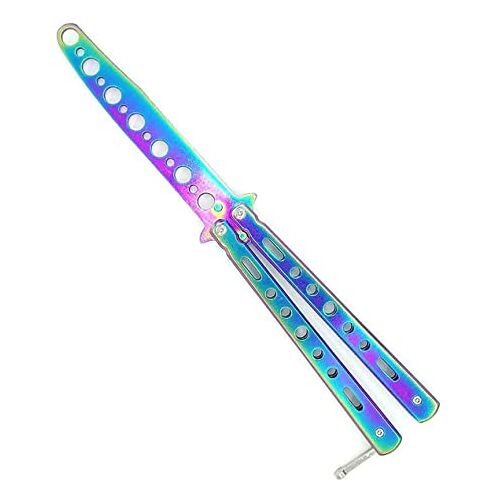 LOGOGO Vlindertrainer, regenboog, vlindermes, niet scherp, butterfly oefenmes, ongeslepen, vlindertrainingsmes voor Balisong-trainingsmessen voor beginners, flipping-trucs