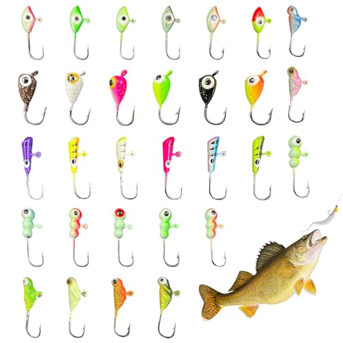 Dranng Kunstaas voor ijsvissen Jigs kunstaas,30 STKS Ijsvissen Jigs, Ijsvissen Lokt voor Snoekbaarzen Baars, Jigs Heads voor Ijs Visgerei Panfish Crappie Jigs