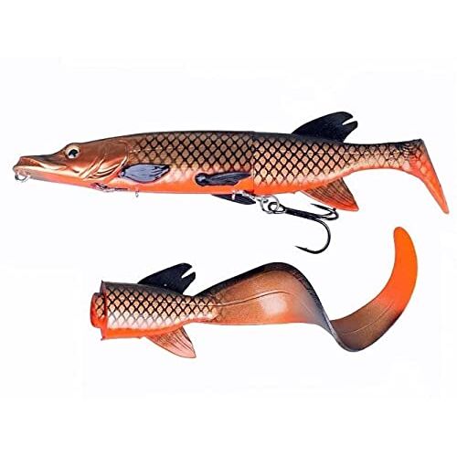 Savage Gear 3D Hybrid Pike, snoekaas, visaas voor snoek, snoekwobbler, hybride aas, rubberen vis, wobbler, kleur: rood koper pike, lengte / gewicht: 25 cm 130 g