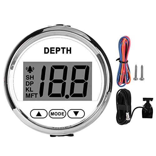 Srum Digitale Dieptemeter, 2" In-dash Dieptezoeker-transducer met Witte Achtergrondverlichting, DC 12V Waterdichte Mariene Dieptemeter 0-100 M/0-328FT voor Jachten en Boten