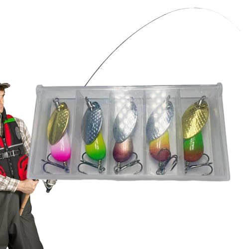 Kazuko Spinner-aas voor het vissen, basspinner-aas, spinner baits forelspinner, 5 stuks spinner-aas, forelaas, visuitrusting met opbergdoos, spinnerbaits, zout water, zoet water