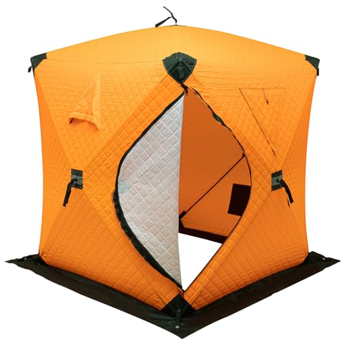 BAOCHADA EIS Vistent voor 1-2 personen, Ice Lake Fishing Shelter-tent van 210D Oxford-doek met handtas, vistent, campingtent, vrijstaande geïsoleerde tent, draagbare ijsvistent, oranje