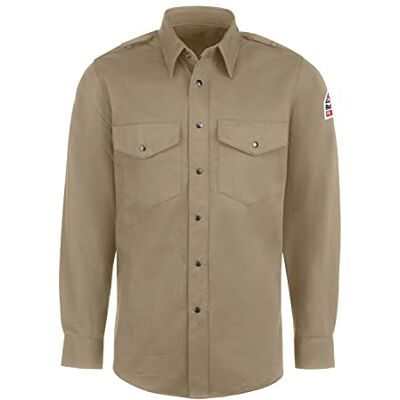 Bulwark FR Bulwark Flame Resistant 7 oz Cotton Snap-Front Uniform Shirt, Medium, Tan Bulwark FR Bulwark Flame Resistant 7 oz Cotton Snap-Front Uniform Shirt, Medium, Tan