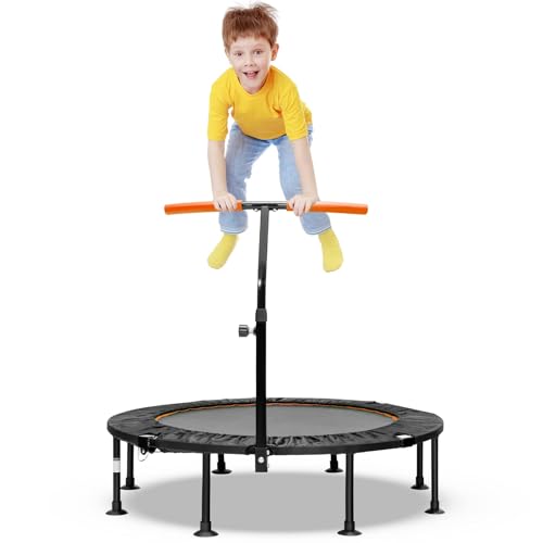 COSTWAY φ 120 cm mini-trampoline opvouwbaar, fitness trampoline met in hoogte verstelbare handgreep, kindertrampoline, tuintrampoline, indoor- en outdoortrampoline voor volwassenen en kinderen (oranje)