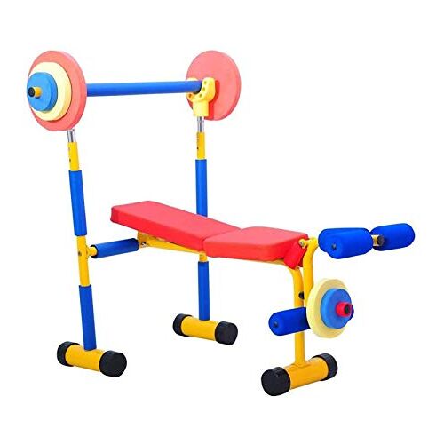 Generic Leuke en fitness oefenapparatuur voor kinderen Halterbank met halter, verstelbare oefenapparatuur Gewichtheffen en powerlifting Verstelbare buikzitbank