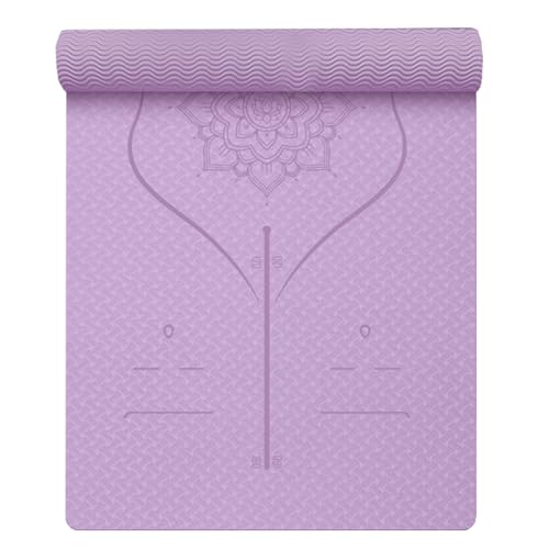 HUHJYUGE Yogamat dik antislip, Pilates fitnessmatten, yogamat voor dames en heren met uitlijningslijnen, perfecte oefenmat voor thuis, voor gym, pilates en fitness (F 183x80x0.6cm)