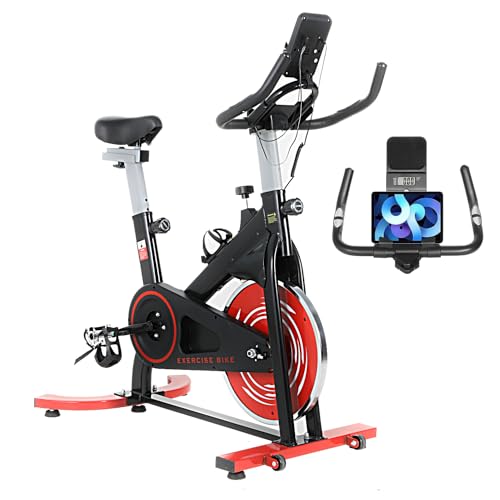 LIFERUN Hometrainer met 8 kg vliegwiel, fitnessfiets voor thuis, weerstand instelbaar, lcd-monitor, met hartslagmeter, waterfleshouder, iPad-houder, indoor fitnessfiets, belastbaar tot 120 kg