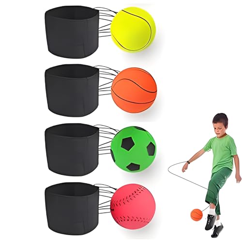 xlwen 4 stuks springbal met koord, polsreturn bal, rubberen bouncy bal, zeer praktisch voor dagelijkse training, spelletjes en oefeningen.