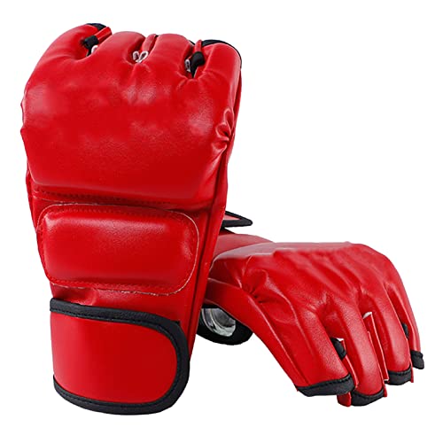 Cyrank Bokshandschoenen, Mma-handschoenen Halve Vinger Bokshandschoenen Met Open Handpalmen Zware Zakhandschoenen Kickbokshandschoenen, Rood