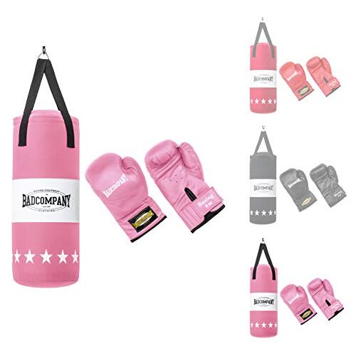 Bad Company Boksset voor kinderen en jongeren tot 12 jaar, roze, bokszak gevuld met ophanging 55 x 25 cm en bokshandschoenen voor kinderen, 8 oz, bokszakset, hangend