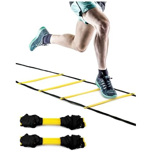 QWORK ® coördinatieladder met draagtas 6M 12 sporten trainingsladder accessoires voor voetbaltraining