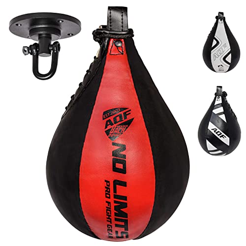 AQF Lederen Speed Ball & Swivel Boxing Punch Bag MMA Snelheidszak Opleidingsset Multi Colour (Zwart & Rood)