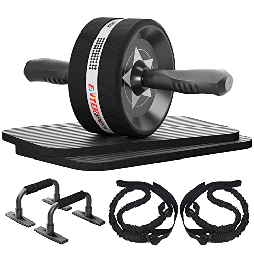 EnterSports Buikroller, buikspiertrainer, ABS-roller, 6-in-1 buiktrainer met fitnessband, push-ups, kniemat voor thuis, fitnessapparaten, buikspierroller, goed voor hometraining