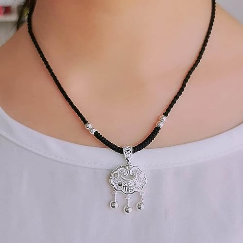 ELEGAM Geluksketting,levenskrachtamulet,Sterling zilveren ketting Long Life Lock Hanger Ruyi Charm Ketting Gunstige Chinese Lucky Characters Zilveren ketting Verstelbare lange ketting Dames Heren (Color : L