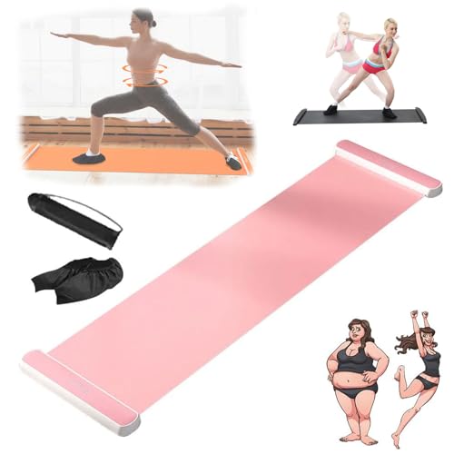 AAOCLO Antislip glijmat met schoenovertrek draagbare draagbare schaatsen balans glijdende yoga been kern training fitness board voor skiën, schaatsen, yoga-oefening (maat: 200 x 50 cm, kleur: roze)