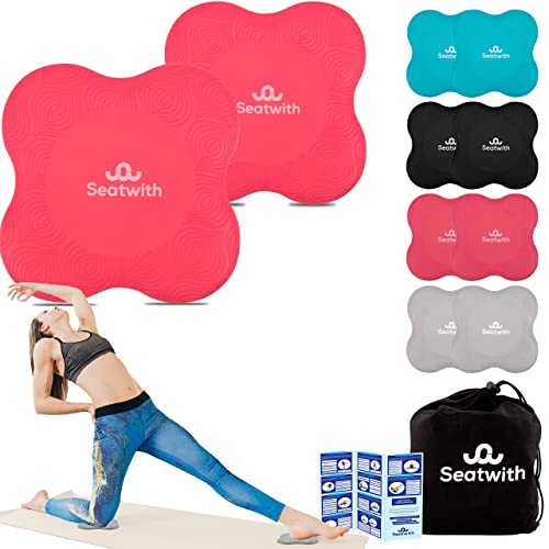 Seatwith Yoga Knee Pads (Set van 2) Pilates Kussen met transporttas + PDF instructies voor training Maximale verlichting en ondersteuning voor knieën, polsen en ellebogen 8 x 8 inch GRIJS