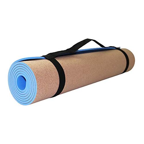 SportVida Yogamat kurk. Fitness mat voor thuis slipvast. Fitness mat TPE met draagriem. Yoga oefeningen en andere sporten. Sportuitrusting voor oefening. (blauw, 183 x 61 x 0,6 cm)