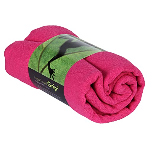 Bodhi GRIP2 Yoga handdoek, handdoek met anti-slipnoppen (framboos roze)   microvezel yogahanddoek   antislip trainingshanddoek   ideaal voor hot yoga   yogamattenonderlegger   antislip &