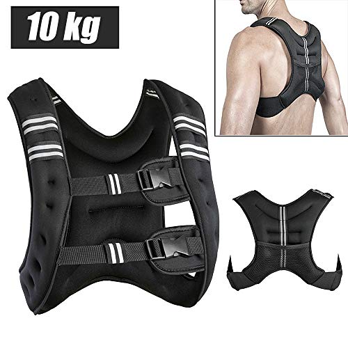 YIFAA gewichtsvest trainingsvest 10kg gewichten vest hardloopvest 36 * 20 * 9cm fitness (10kg, Zwart)