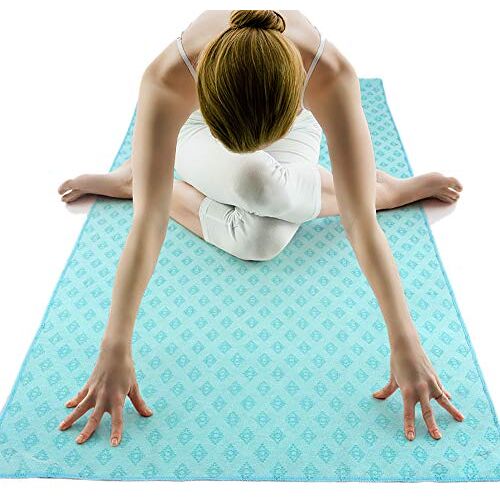 MEESU YOGA MEESU Antislip warme yogahanddoek, 100% absorberende microvezelmathanddoek, antislip Bikram warme yogahanddoeken ideaal voor hete yoga bikram pilates, 63 x 182 cm (W2022 lichtblauw)