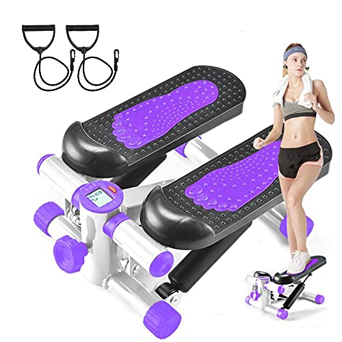 Suuim Oefening Fitness Stepper, Aërobe Stepper Machine met Display, Stille Fitness Stepper met Weerstandsbanden, Massagebare Gym Stepper voor Thuistraining, Beenarm Volledige Lichaamstraining (Paars)